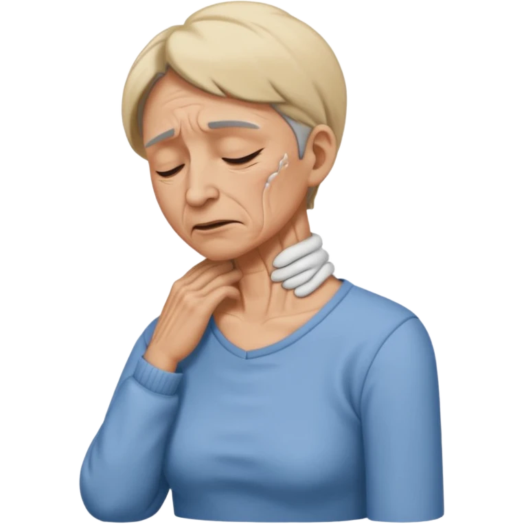 a person having a neck strain, and touching his neck (in pain). side view. he is wearing clothes emoji