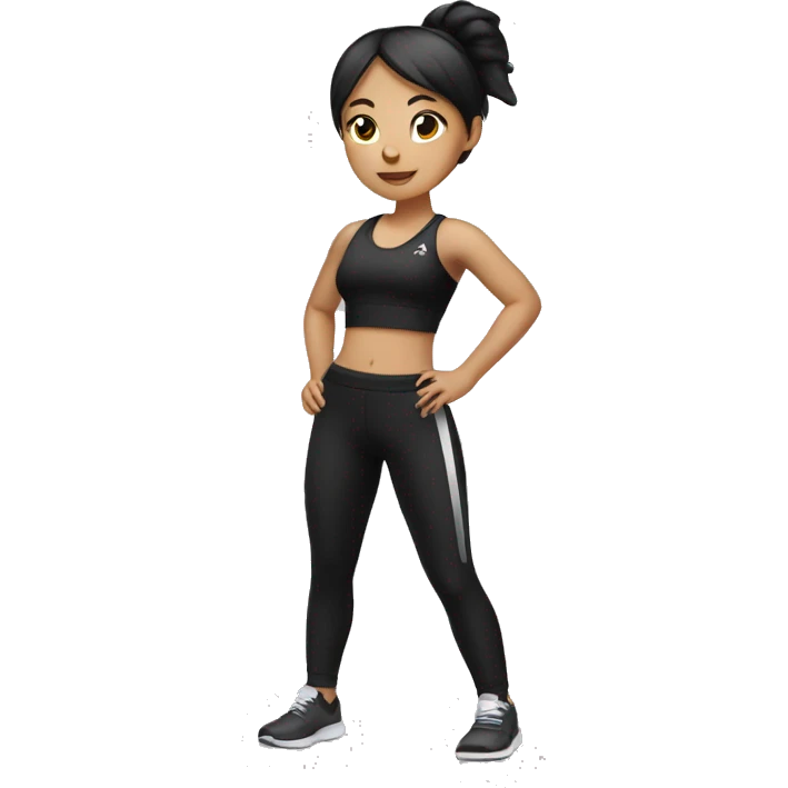  an asian girl wearing black gym wear  emoji