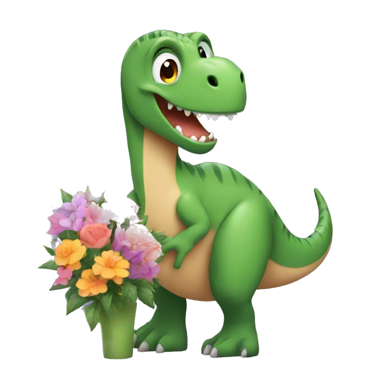 dinosaur holding flowers emoji