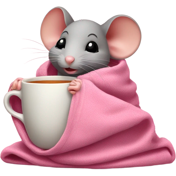 Cute Mouse with a pink blanket and tea emoji