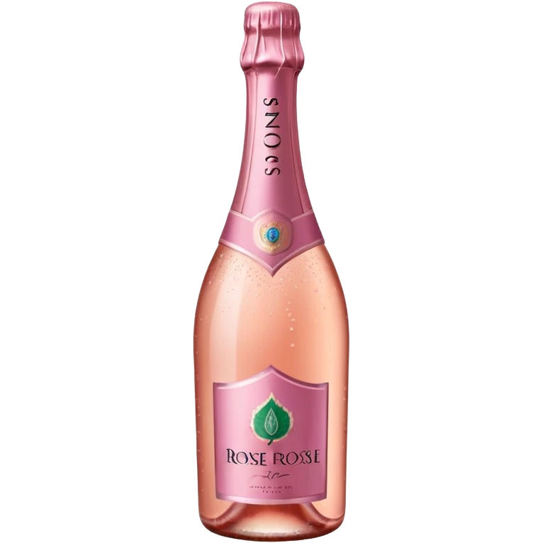 bottle of sparkling rosé with a rose logo on the label, angled to the left, no glass emoji