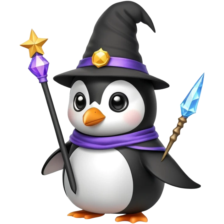 penguin with wizard hat and magic wand emoji