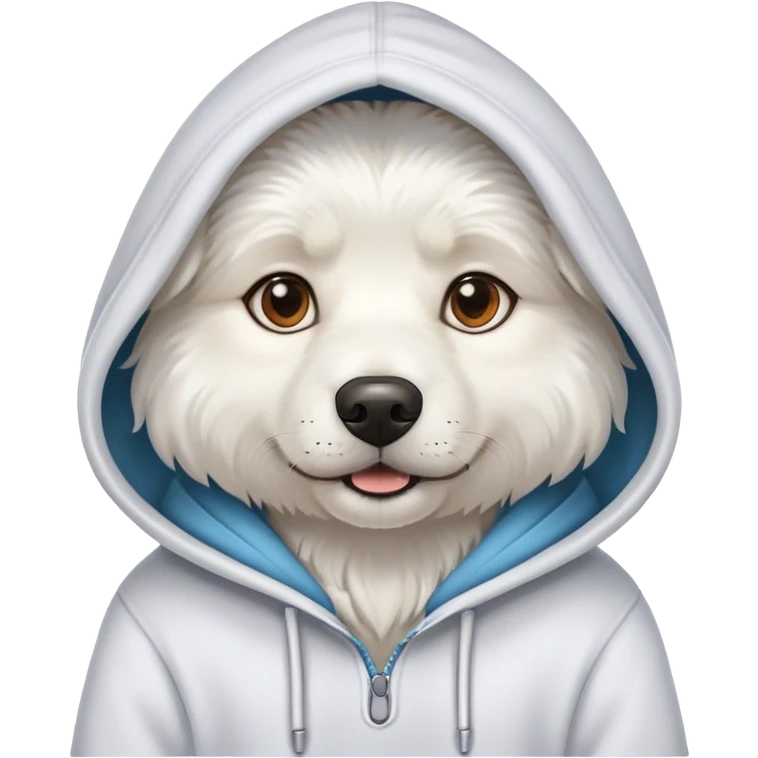 White dog ￼ wering a hodie emoji