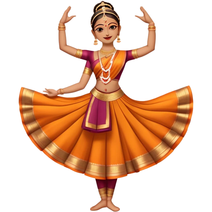 cinematic-realistic-bharatanatyam-dance-emoji,-depicted-as-an-elegant-classical-indian-dance-performance-with-graceful-poses,-intricate-costumes,-and-expressive-hand-gestures,-rendered-with-rich-textures-and-warm-dramatic-lighting, single dancer emoji