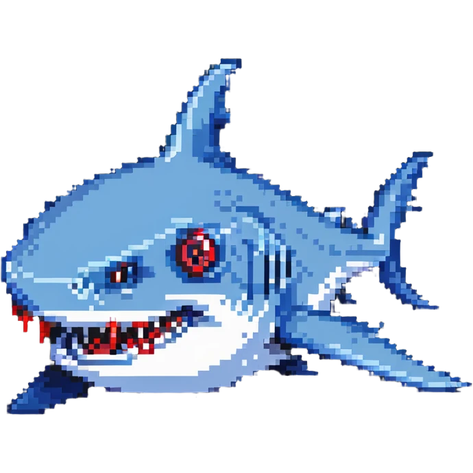 shark with red eyes and blue wings emoji