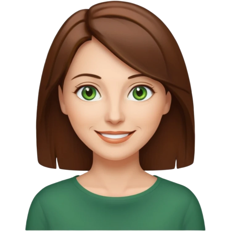 pretty middle age woman with green eyes and shoulder length straight brown hair casual emoji