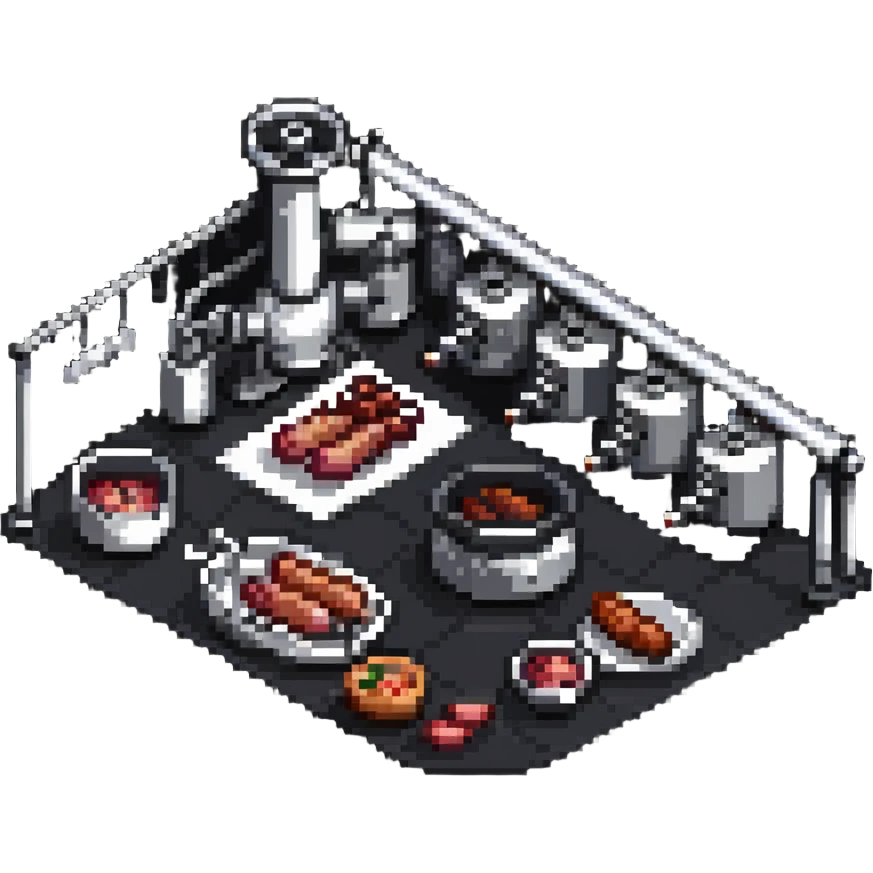 sausage factory with meat grinders and production emoji