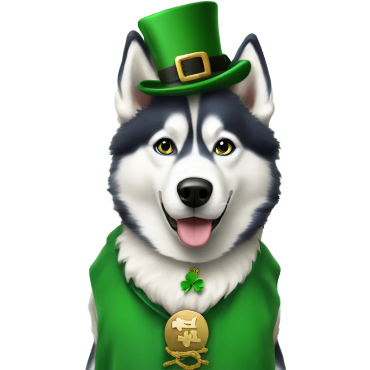 Alaskan Husky standing over a Irish leprechaun  emoji