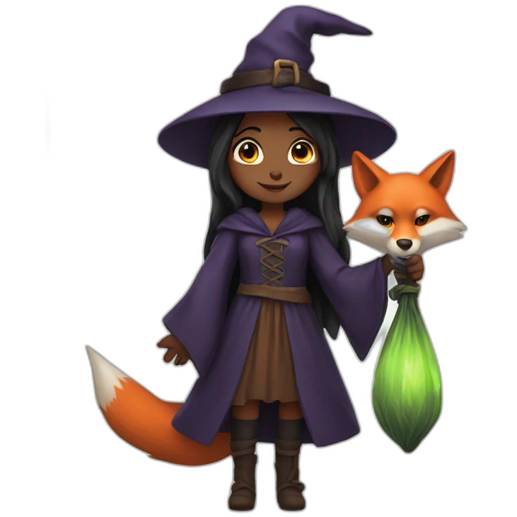 A witch with a fox in her arms emoji