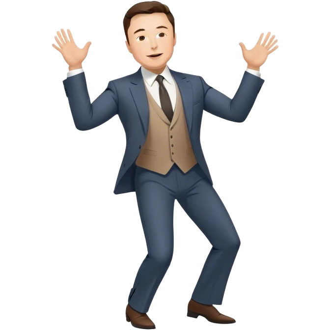 Elon musk dancing in front a tesla dealer emoji