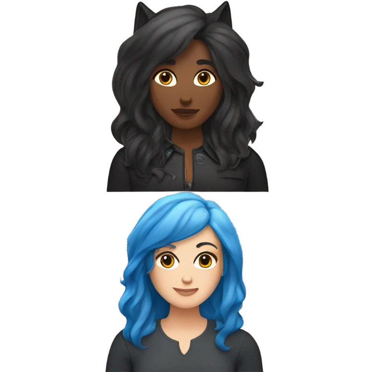 lesbians in love one with shoulder length black wolf cut and the other one id brunette with blue ends of her hair and they're both white emoji