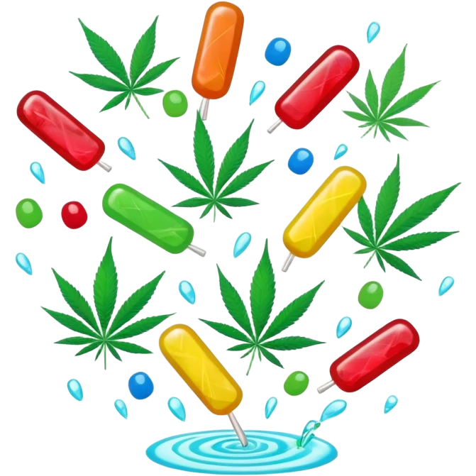 candy rain with cannabis leaf, colorful candies falling with marijuana leaf emoji