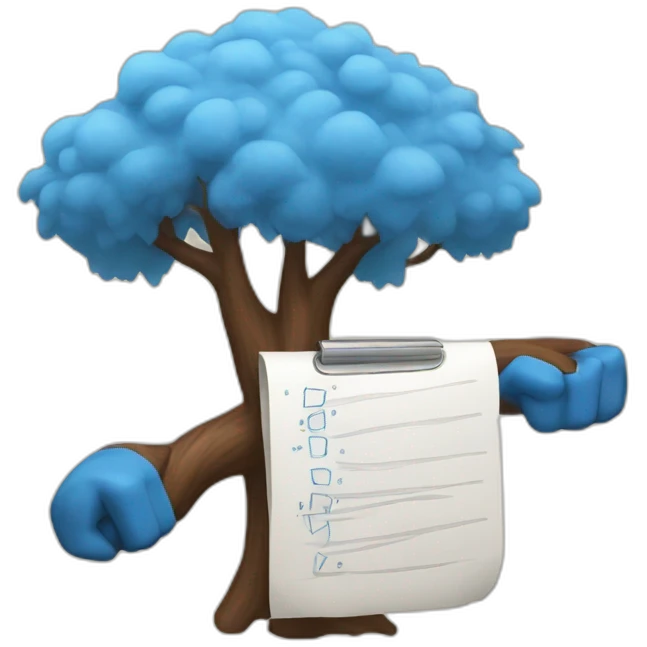 check list, blue tree, muscle arm emoji