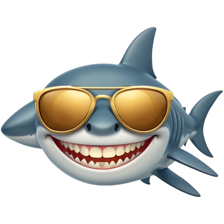 cartoon shark smiling with gold teeth wearing dark sunglasses emoji
