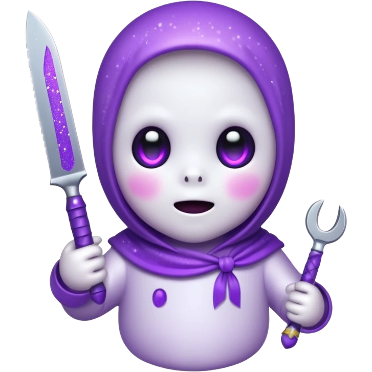 baby ghost face with glitter and a purple knife emoji