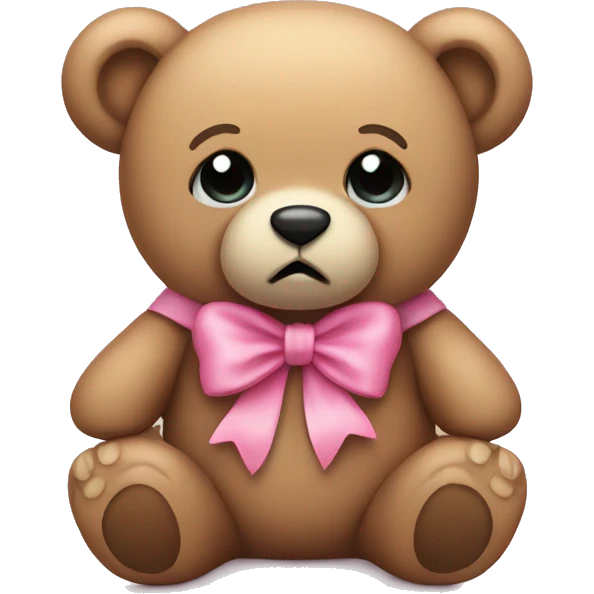 Sad teddy bear with pink bow holding hand out emoji