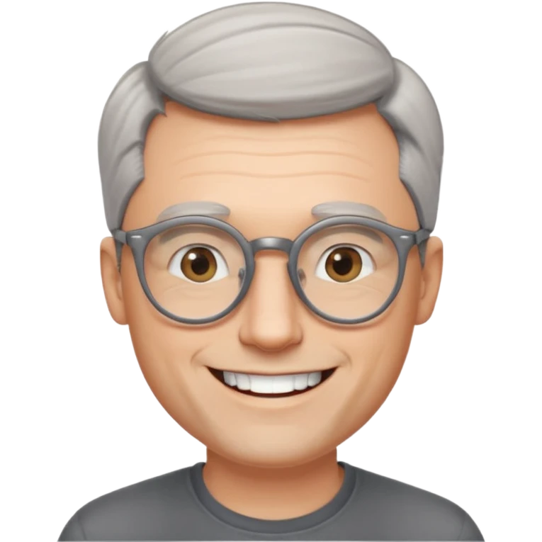 40 yr old pale white man, grey side swept hair, round glasses, big smile, white teeth, handsome emoji