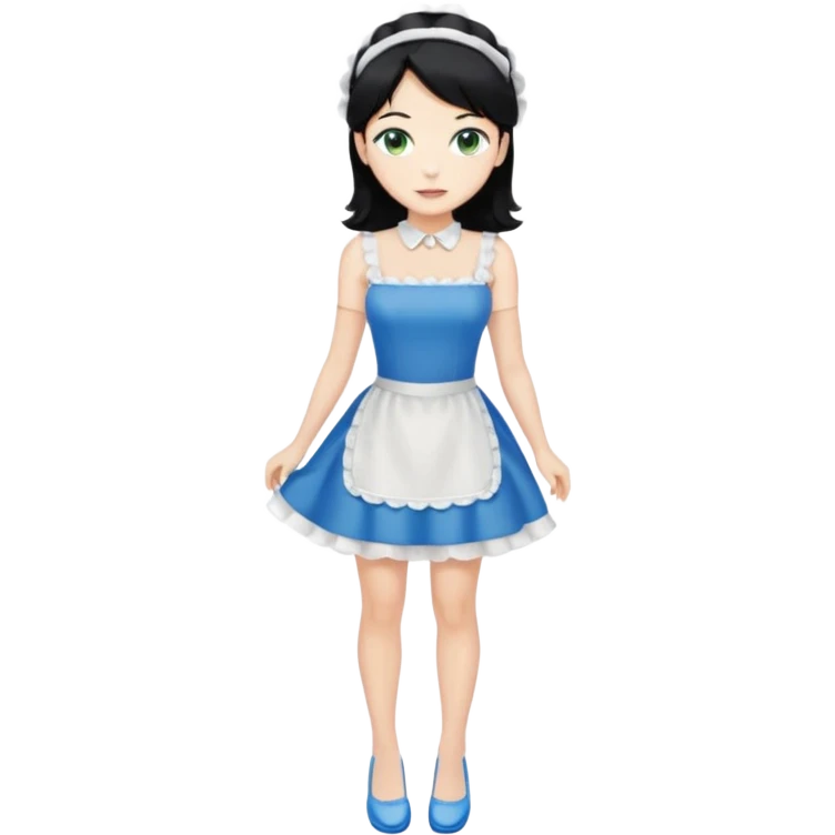 King, black hair, body, legst, blue eyes, shoes, maid blonde hair, green eyes, sexy white short sleveless dress, shoes emoji