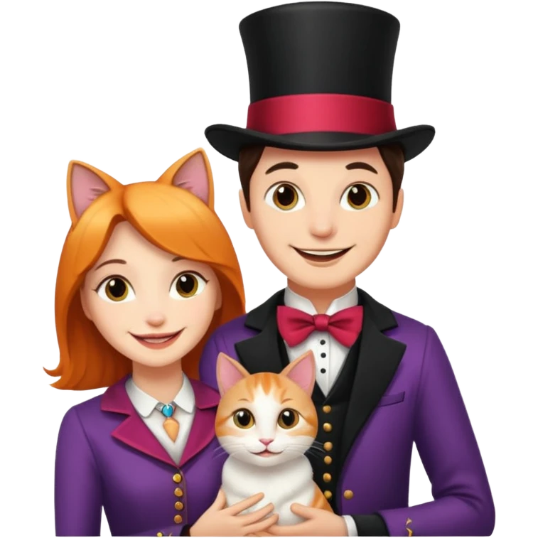 magician couple and their pet cat emoji