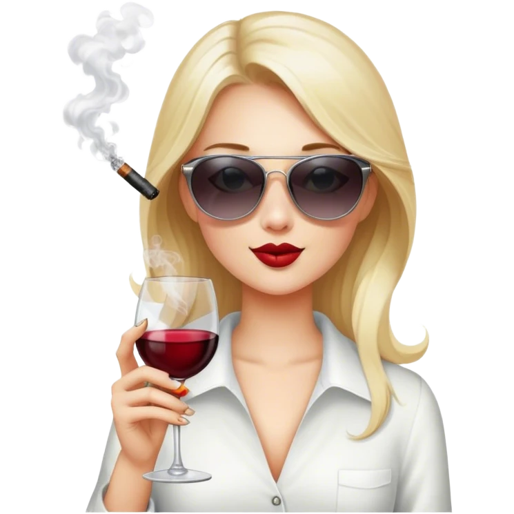 White girl wearing sunglasses holding one glass of wine smoking  emoji