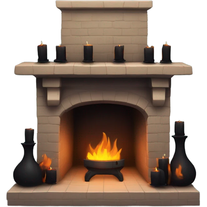 Spooky fireplace with black candles on the mantle  emoji
