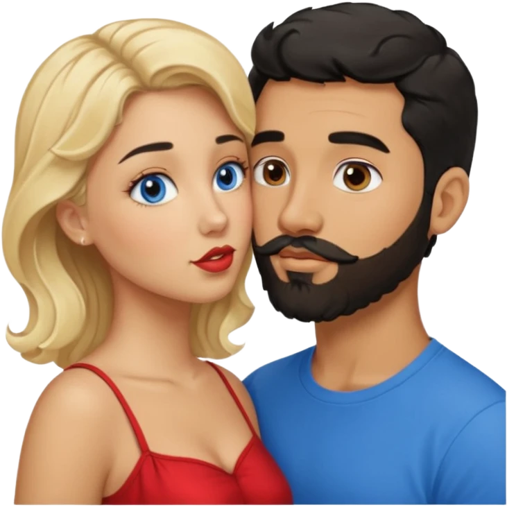 Puerto Rican man short black hair beard with southern wavy blonde hair blue eyes girl kissing  emoji