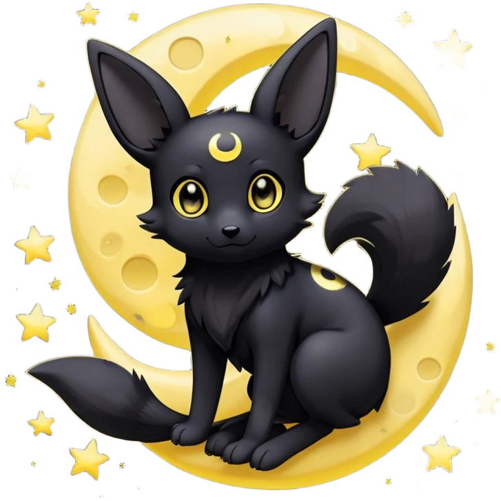 Kawaii Umbreon dark type Pokémon, full body, crescent moon behind subject, stars around  emoji