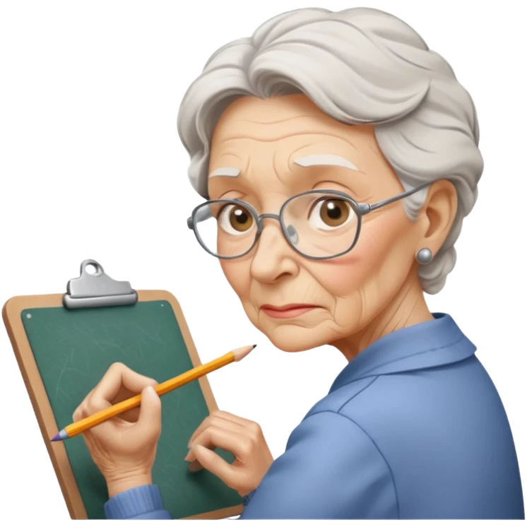 An elderly woman sketching, art board,nice picture. emoji