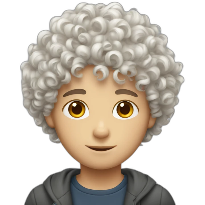 curly hair european boy with cat emoji