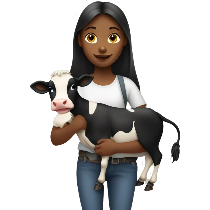Girl holding a cow emoji