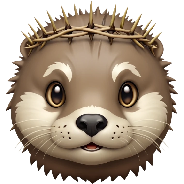 really cute confused otter face with simple thorny stem wrapped horizontally around its forehead like Jesus Christ's Crown of thorns, no crown shape on top, just thin spiky branches circling the forehead, very cartoony and expressive face, big eyes emoji