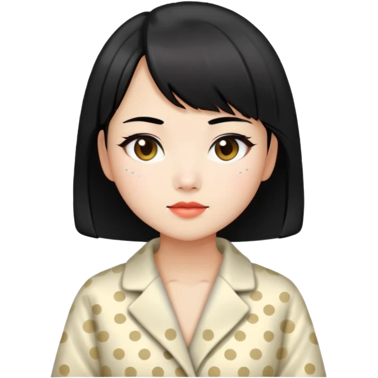 girl with black bob-cut hair, dotted coat, Chinese appearance, looking like a masseuse emoji