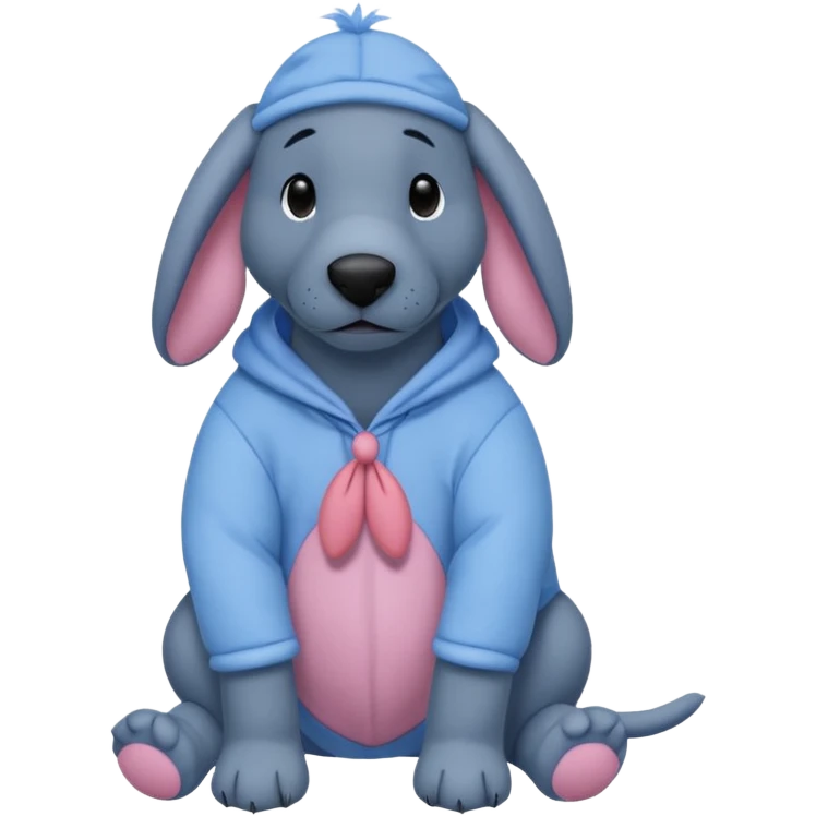 Black lab dressed as Eeyore emoji