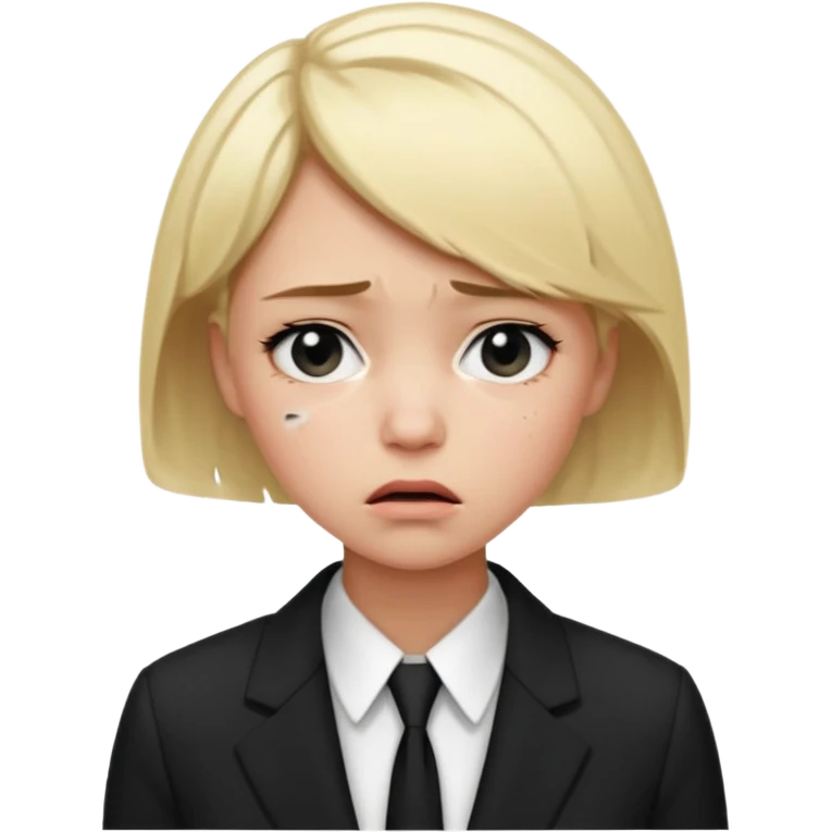 a office woman disappointed and scared now after getting yelled at, short blonde hair with black and white suit emoji