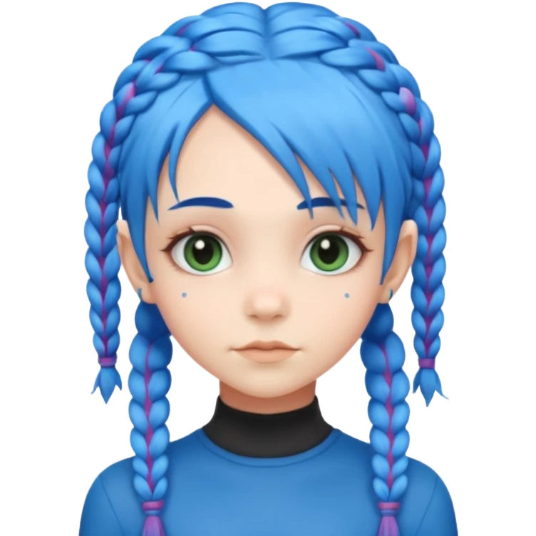 A cute alien girl with blue hair and four braids emoji