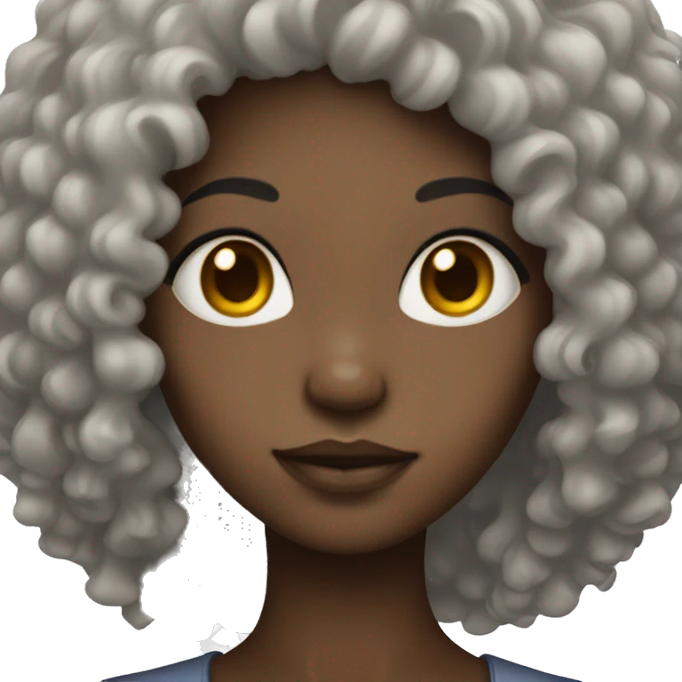dark skinned girl with Asian eyes and long Afro hair emoji