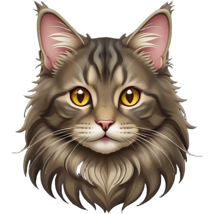 Cinematic Cute Maine Coon Cat Portrait Emoji, Head tilted playfully and inquisitively, sleek black tones, Simplified yet adorable features, highly detailed, glowing with a warm, friendly glow, high shine, curious and affectionate, stylized with a touch of whimsy, bright and alert, soft glowing outline, capturing the essence of a mischievous yet loving kitten, so endearing it feels like it could pounce out of the screen and play with its fluffy tail swishing! emoji