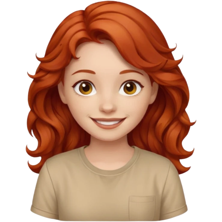 girl, wavy red hair, beige shirt emoji