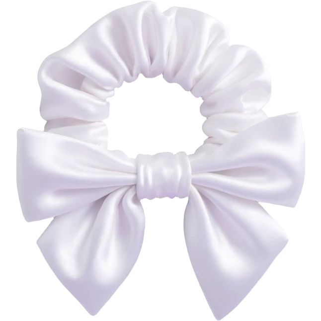 small silky white scrunchie with a bow and shimmer effect emoji