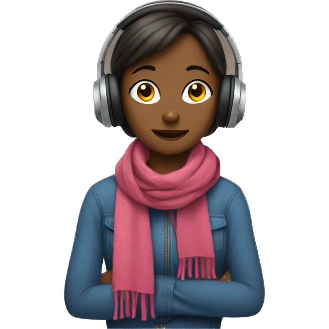 a girl listening to music with headphones and a scarf emoji