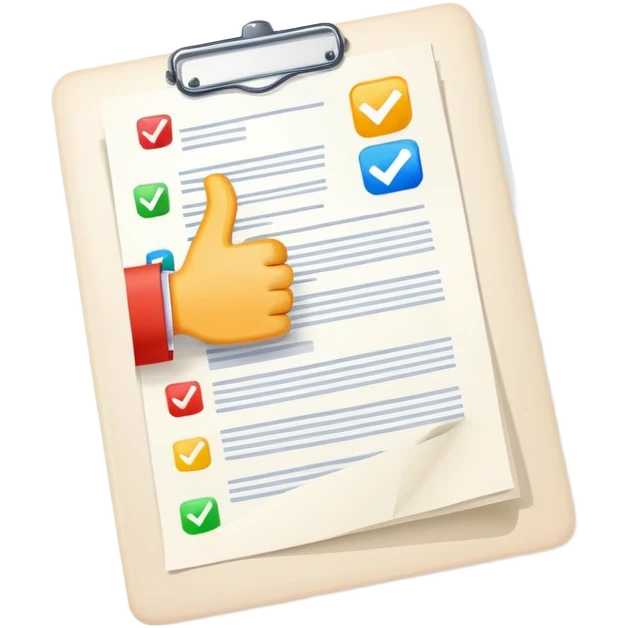 Ads policy document with thumbs up and check marks, showing approval emoji
