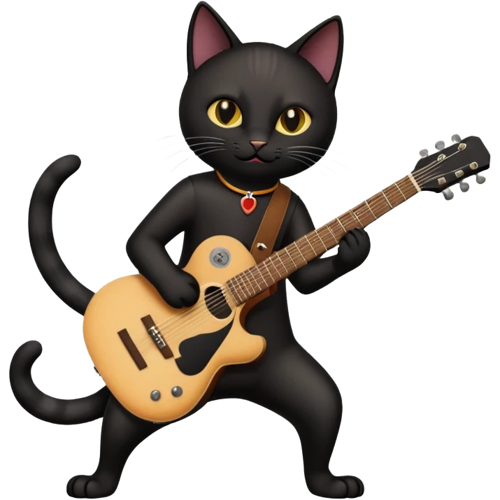 A black cat having a guitar and rocking out emoji