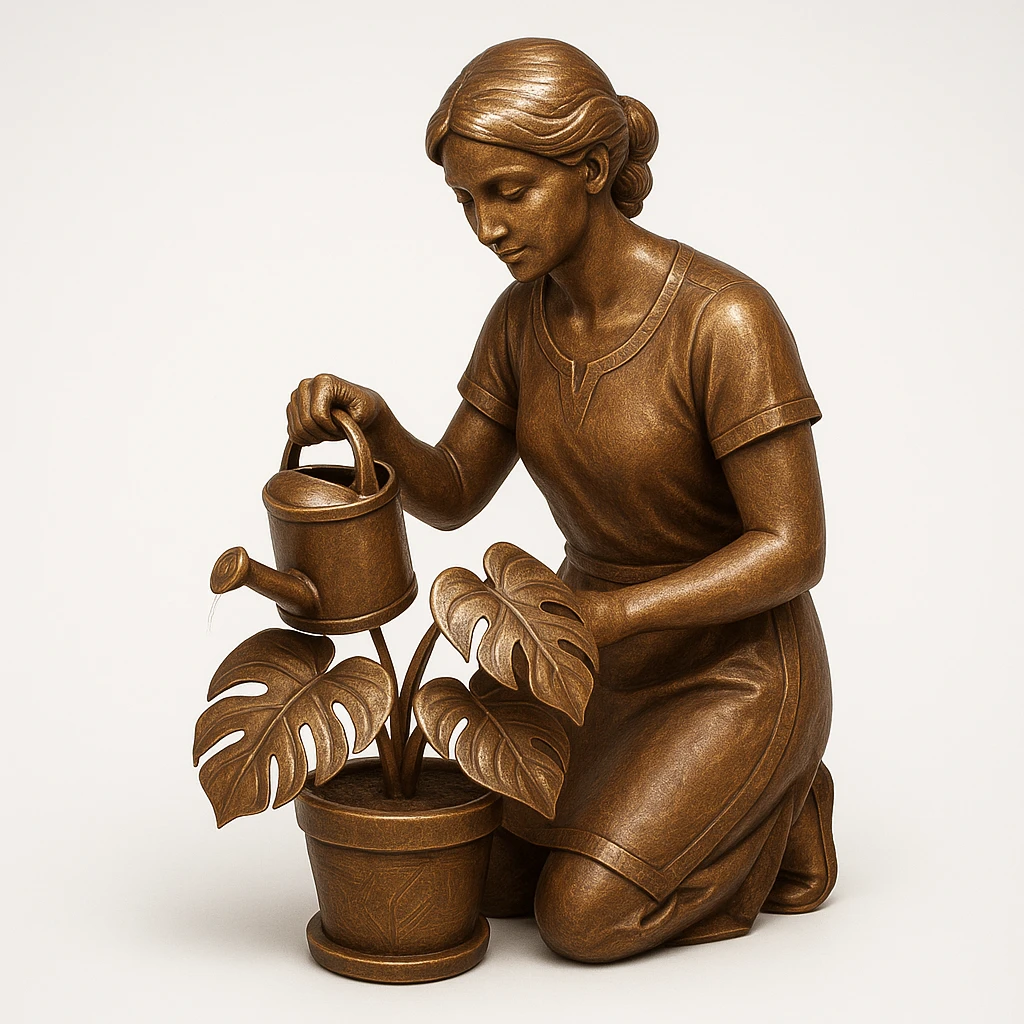 woman watering her monstera plant emoji
