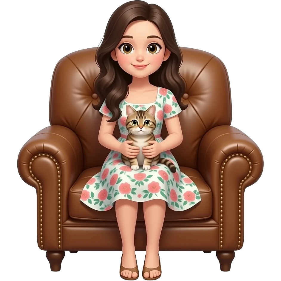 girl sitting in armchair with cat on lap emoji