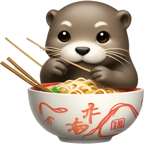 Lovely Otter eating Ramen with chopsticks emoji