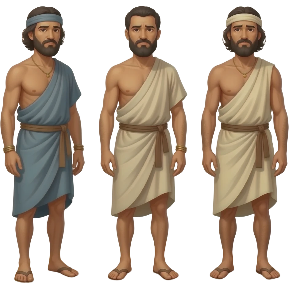 Hebrew slaves from biblical times wearing draped clothing skinny and sick under the hot sun creating bricks out of mud and straw emoji