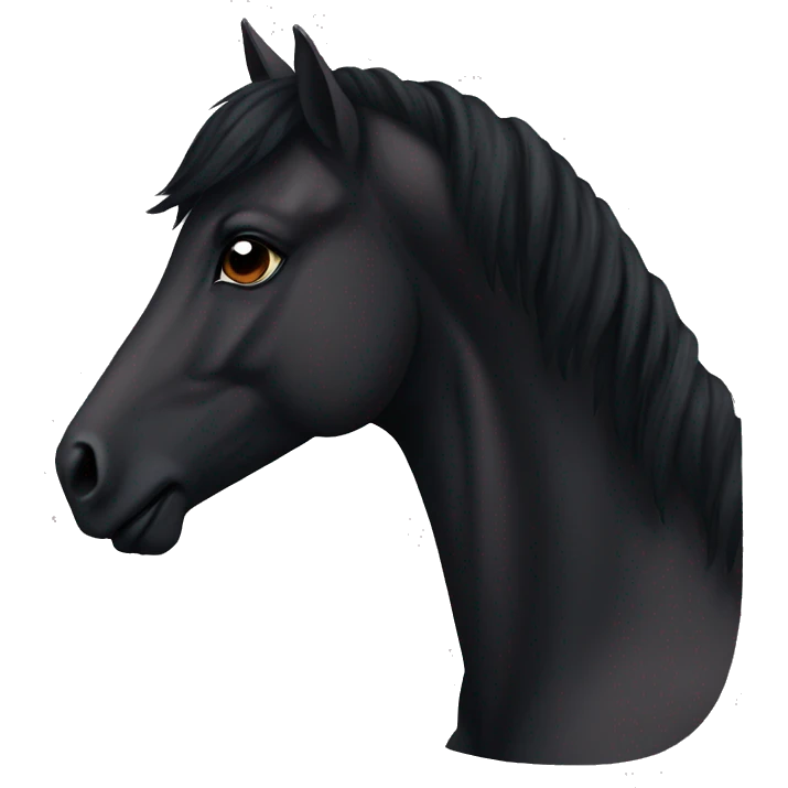 Profile of a totally black horse with dark brown eyes and the end of the mane slightly brown/reddish emoji