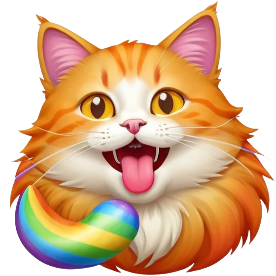 Orange cat sticking rainbow tongue out emoji