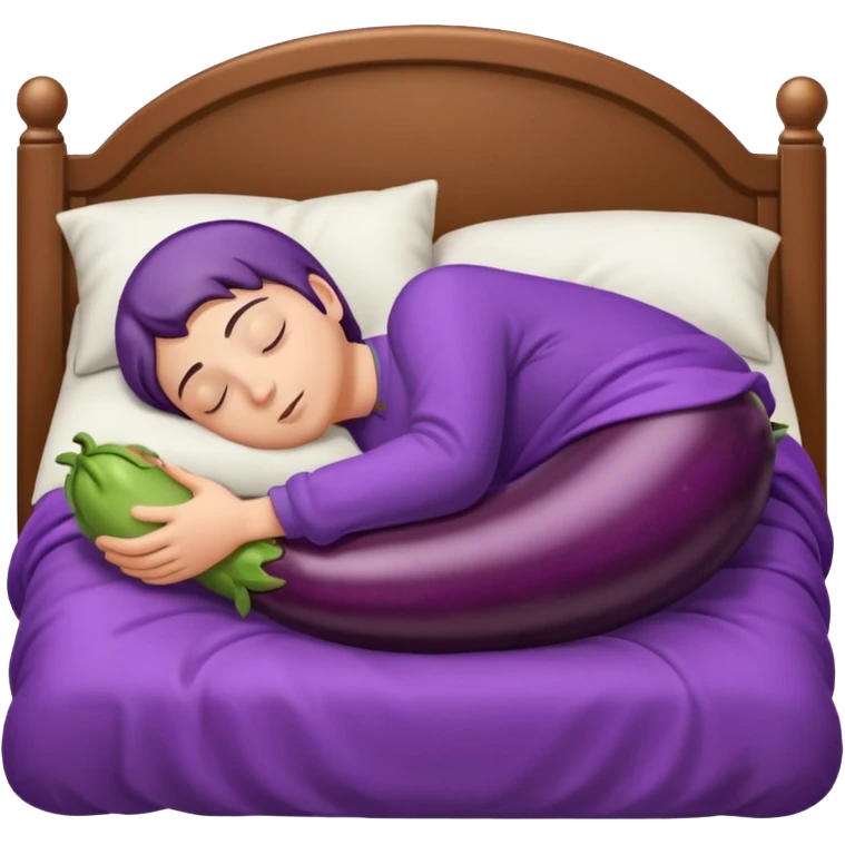 Person sleeping in bed dreaming of an eggplant emoji