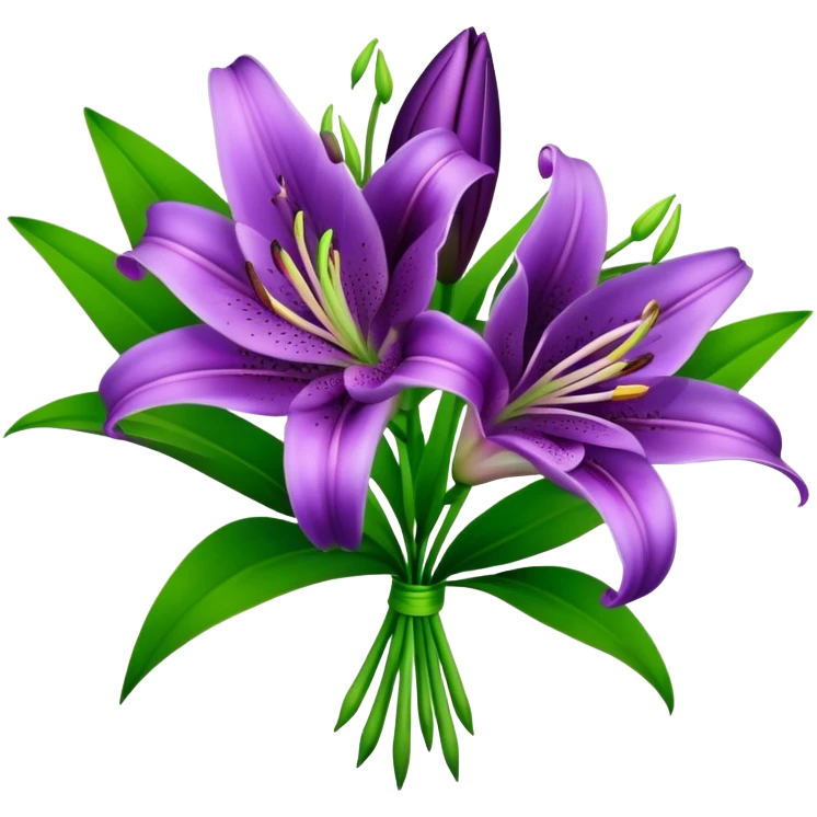bouquet Royal Purple Lily, luxuriant, leaf, bud emoji